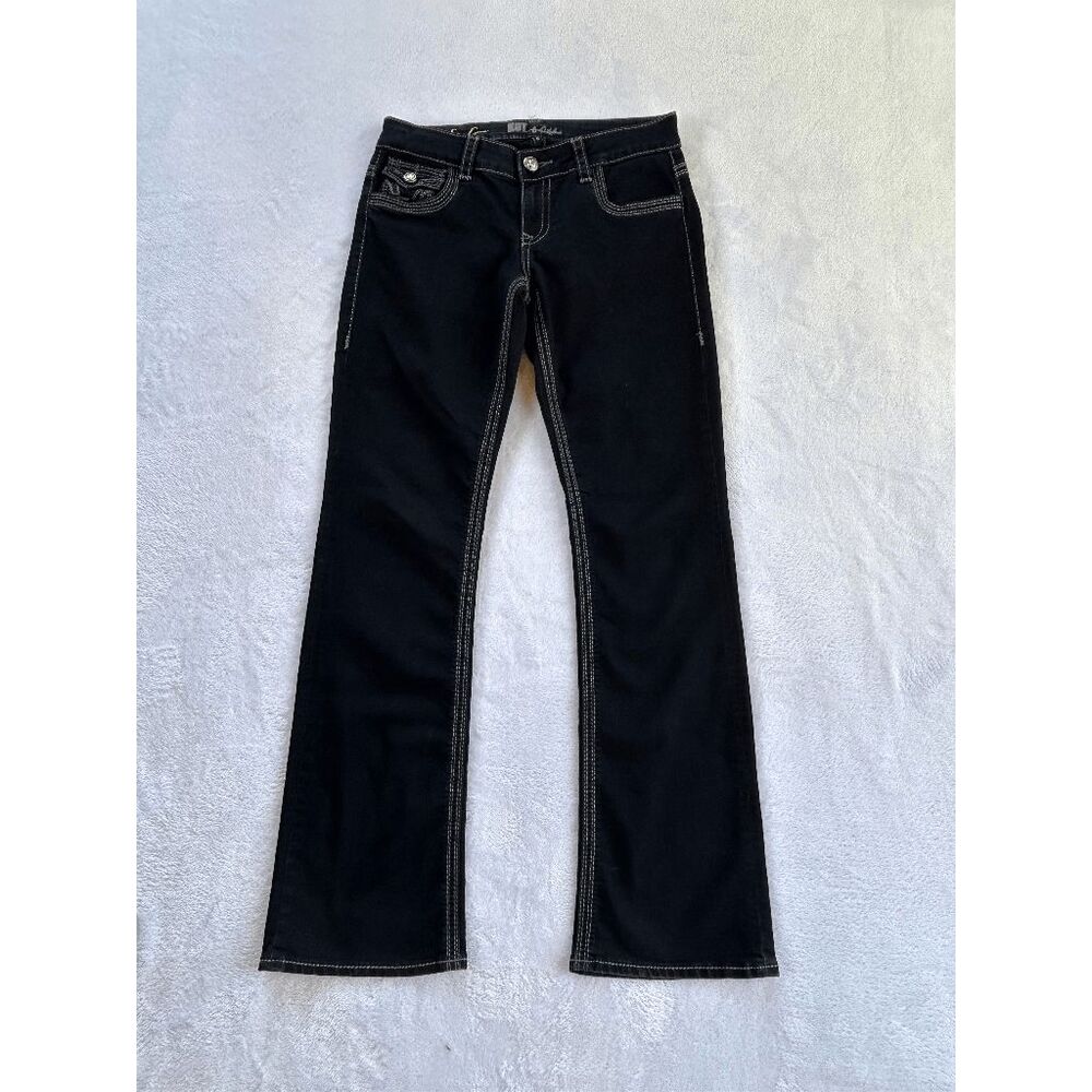 KUT From the Kloth So Low Dark Wash Wide Stitch Boot Cut Jeans Size 6